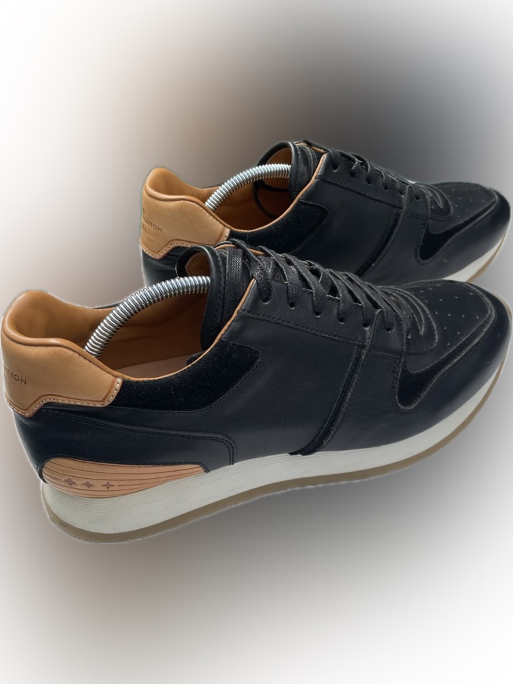 Louis Vuitton Black Leather Athletic Sneakers with Tan Trim - Picture 2 of 6